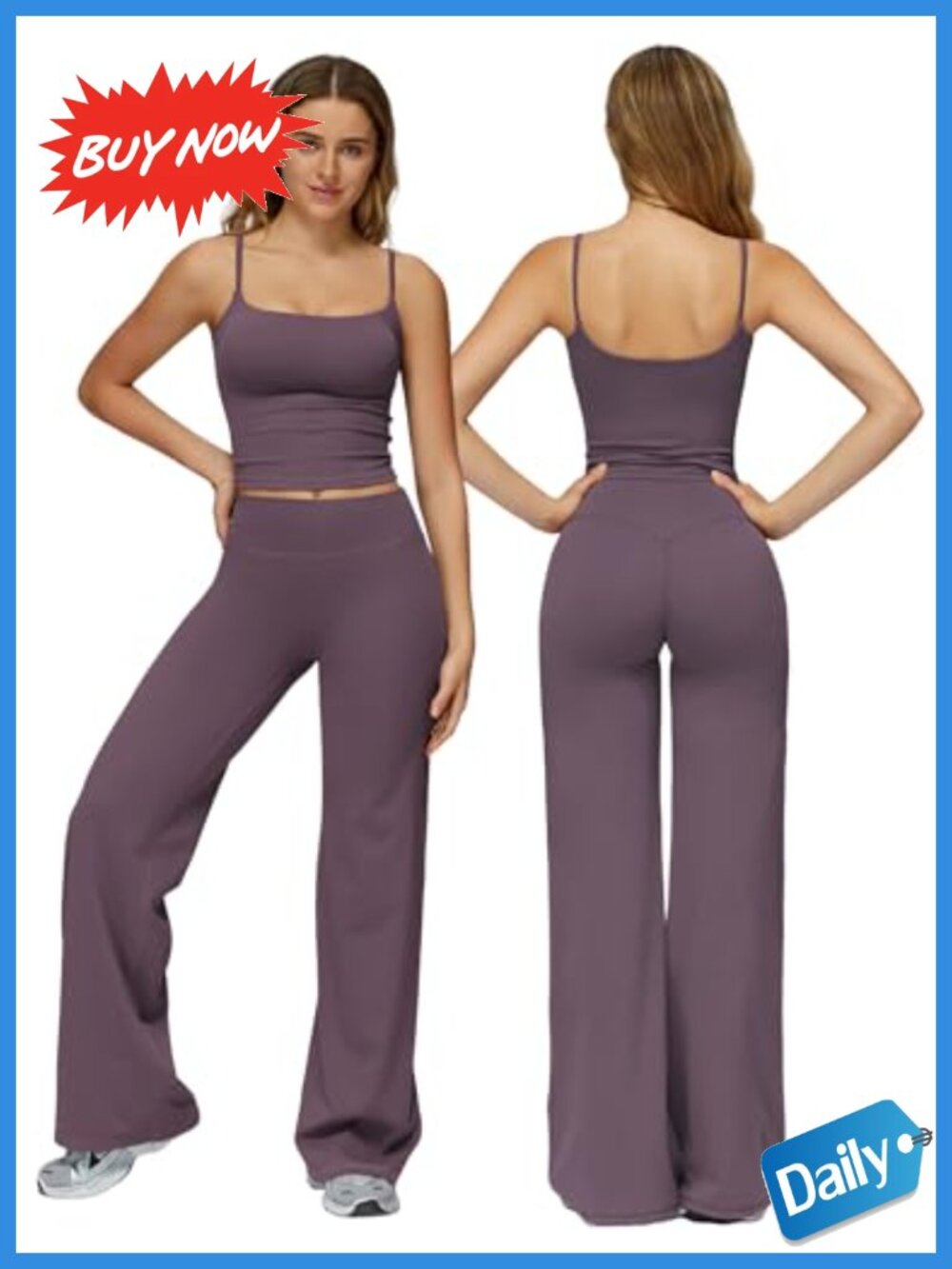 Women's 2 Piece Yoga Workout Set w/ Crop Tank & Wide Leg Pants, High Stretch